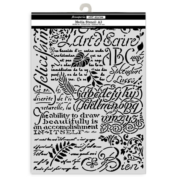 Stamperia, Art Stories, Media Stencil, A3 11.7"x16.5", Writings (KSTDA3008)