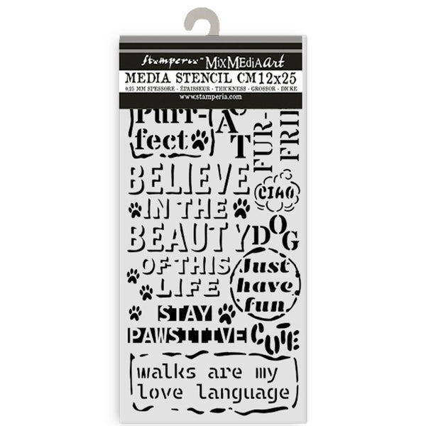 Stamperia, Stencil 4.72"X9.84", Furry Friends, Quotes Pattern (KSTDL132)