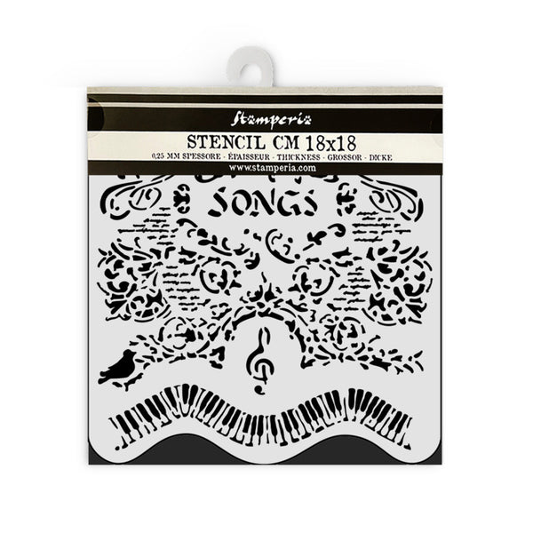 Stamperia, Stencil 7"X7", Music, Songs And Piano