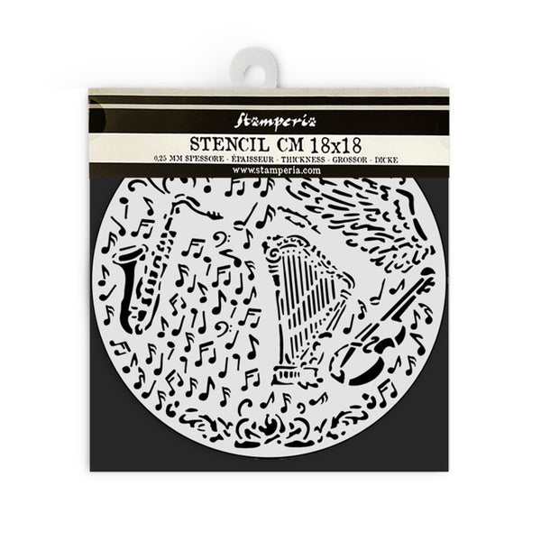 Stamperia, Stencil 7"X7", Music, Violin And Trumpet