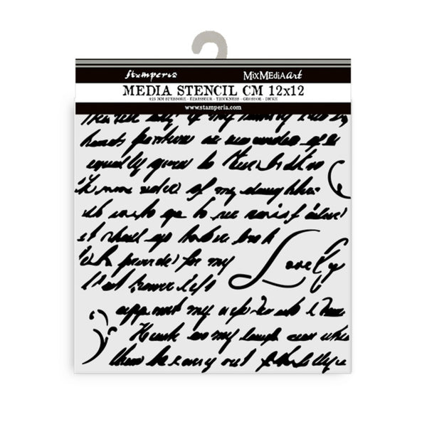 Stamperia, Stencil 4.72"X 4.72", Masqerade, Handwriting (KSTDS10)