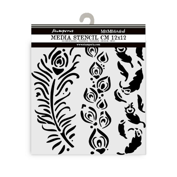 Stamperia, Stencil 4.72"X 4.72", Masqerade, Feathers (KSTDS13)