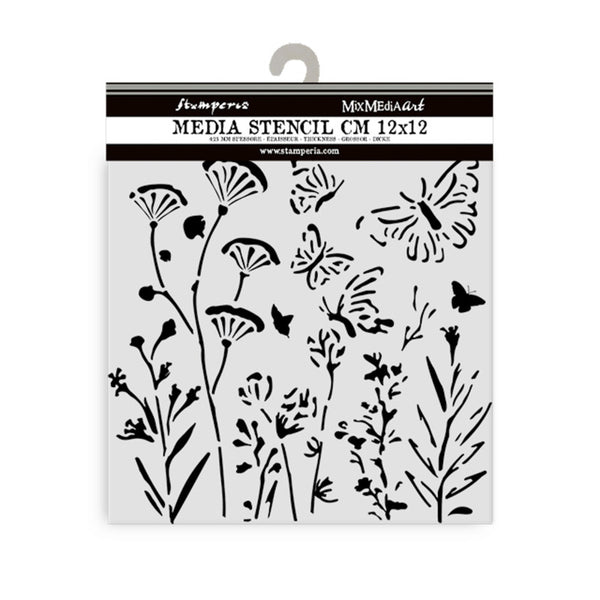Stamperia, Thick Stencil 4.72"X 4.72", Poppies & Butterfly (KSTDS16)