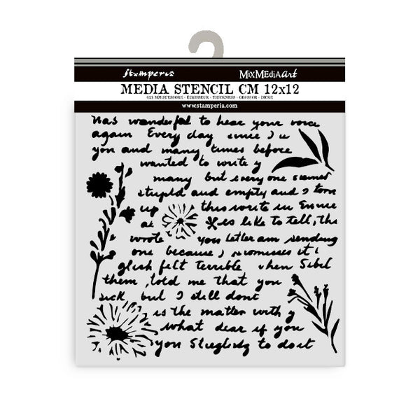 Stamperia, Thick Stencil 4.72"X 4.72", Writings Pattern (KSTDS20)