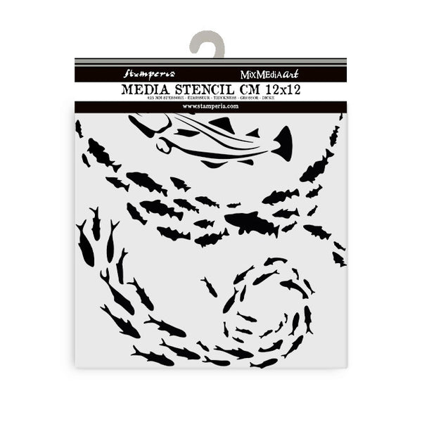 Stamperia, Thick Stencil 4.72"X 4.72", Silent Sea, Fish (KSTDS40)