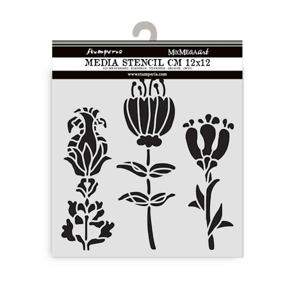 Stamperia, Thick Stencil 4.72"X 4.72", Furry Friends, Stylized Flowers (KSTDS63)