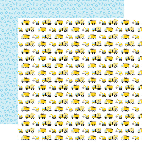Echo Park Paper, 12X12 Patterned Paper, Little Builder, Let's Dig Trucks (LB408005)