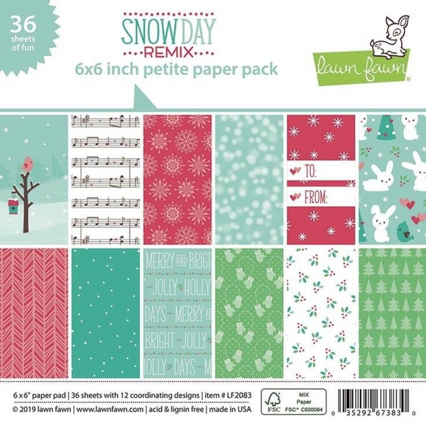 Lawn Fawn, Single-Sided Petite Paper Pack 6"X6" 36/Pkg, Snow Day Remix, 12 Designs