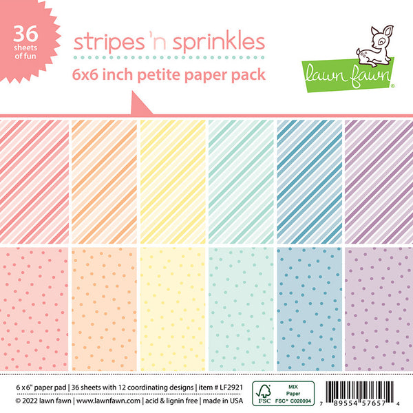 Lawn Fawn Single-Sided Petite Paper Pack 6"X6" 36/Pkg, Stripes 'n Sprinkles