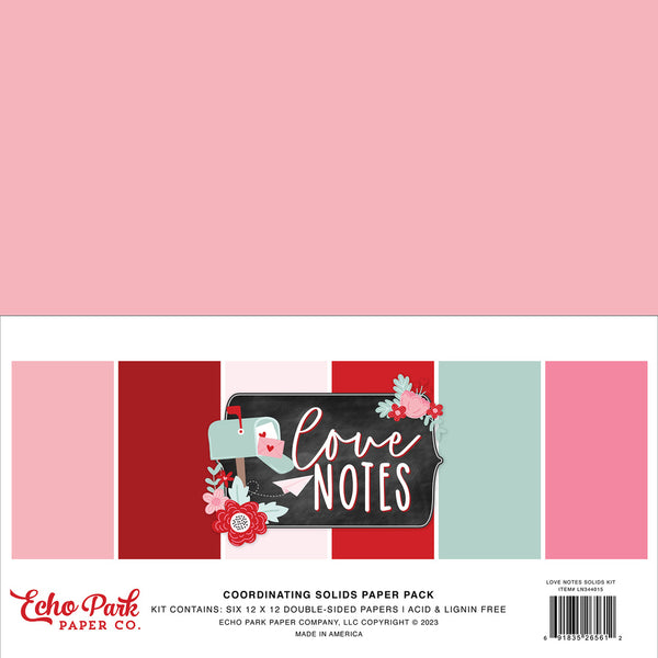 Echo Park Double-Sided Solid Cardstock 12"X12" 6/Pkg, Love Notes, 6 Colors