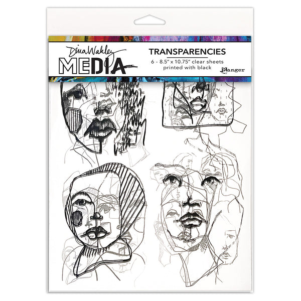 Dina Wakley Media Transparencies 8.5"X10.75" 6/Pkg, Abstract Portraits Set 2
