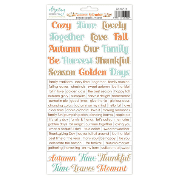 Mintay Papers, 6X12 Paper Stickers, Autumn Splendor, Words