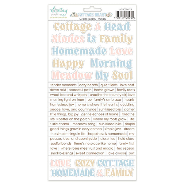 Mintay Papers, 6X12 Paper Stickers, Cottage Heart, Words