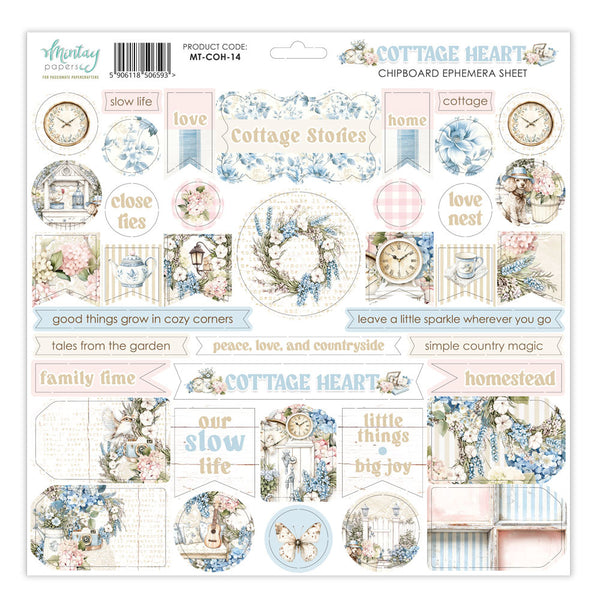 Mintay Papers, 12X12 Chipboard Ephemera Sheet, Cottage Heart (MT-COH-14)
