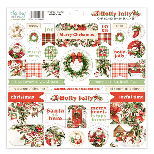 Mintay Papers, 12X12 Chipboard Ephemera Sheet, Holly Jolly (MT-HOL-14)