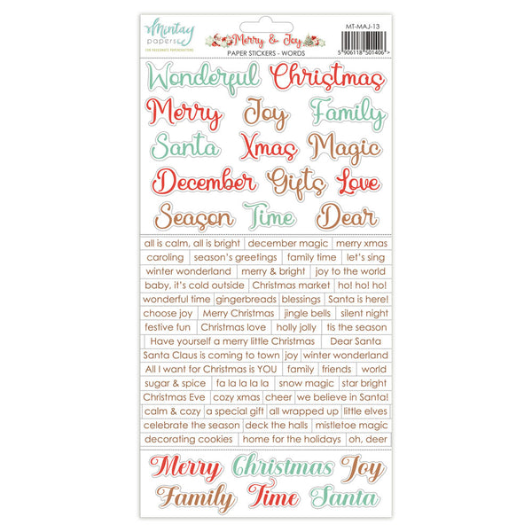 Mintay Papers, 6X12 Paper Stickers, Merry & Joy, Words