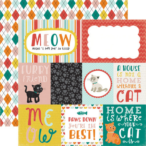 Echo Park, Meow, Double-Sided Cardstock 12"X12", Journaling Cards