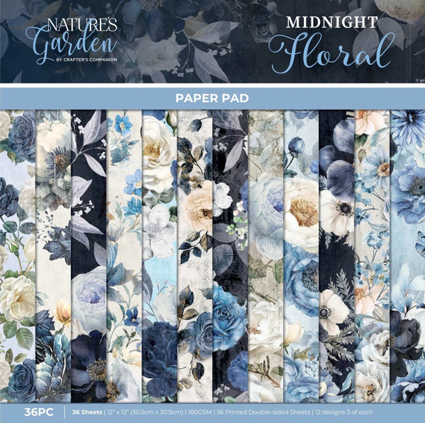 Crafter's Companion, 12x12 Paper Pad, Nature's Garden, Midnight Floral