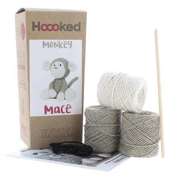Hoooked Amigurumi DIY Kit W/Eco Barbante Yarn, Monkey Mace - Taupe