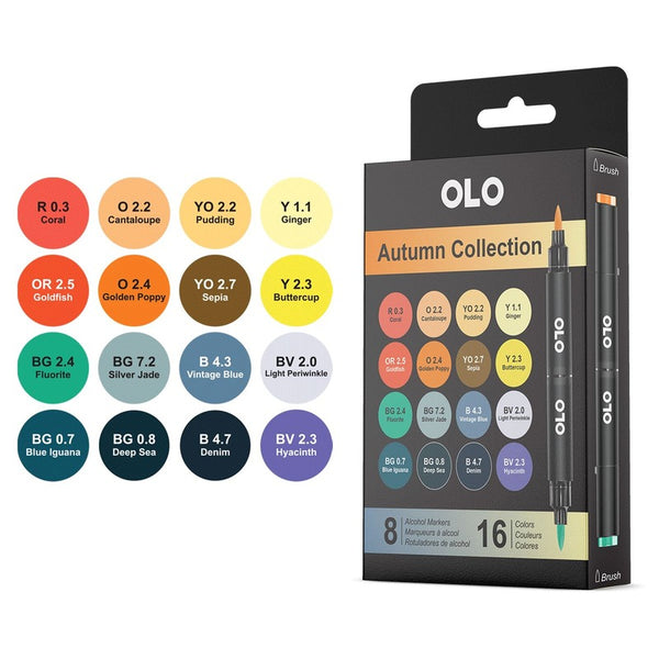 OLO, Brush Marker Set 2 Autumn (8pc/16 Colors)