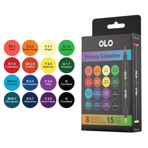 OLO, Brush Marker Set 7 Primary (8pc/16 Colors)