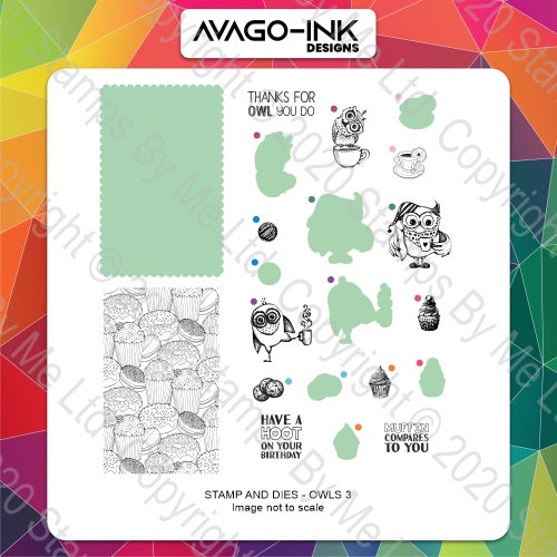 Stamps By Me, Avago-Ink Designs, A5 Stamps & Dies Combo, Owls 3