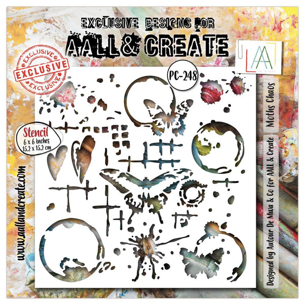 AALL & Create, 6"x6"Stencil, #PC-248, Moths Chaos, Designed by Autour De Mwa