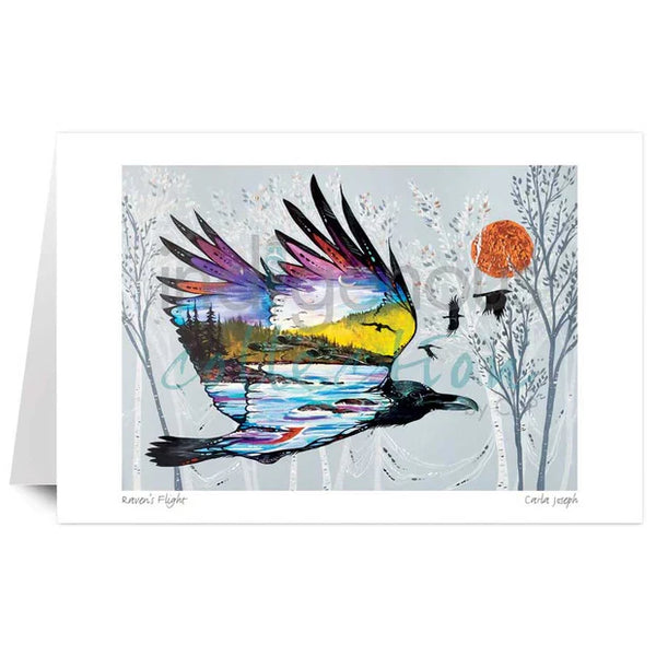 Indigenous Art Cards, 6"x 9" Raven's Flight Art Card & Envelope by artist Carla Joseph - Metis/Cree
