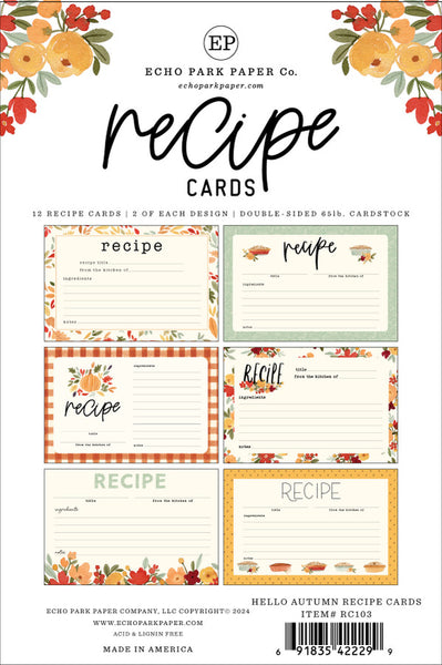 Echo Park Recipe Cards, Hello Autumn (RC103)