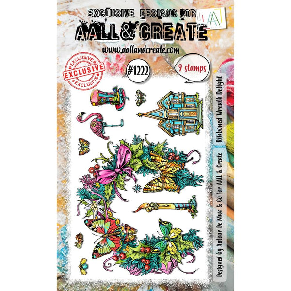 AALL & Create, #1222, Ribboned Wreath Delight, A6 Photopolymer Clear Stamp Set by Autour De Mwa