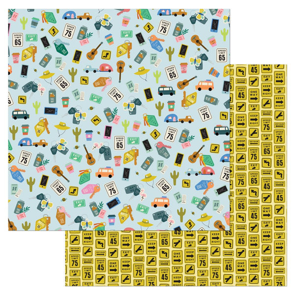 American Crafts, Patterned Double-Sided Cardstock 12"X12", Coast-to-Coast, Road Trip (34025920)