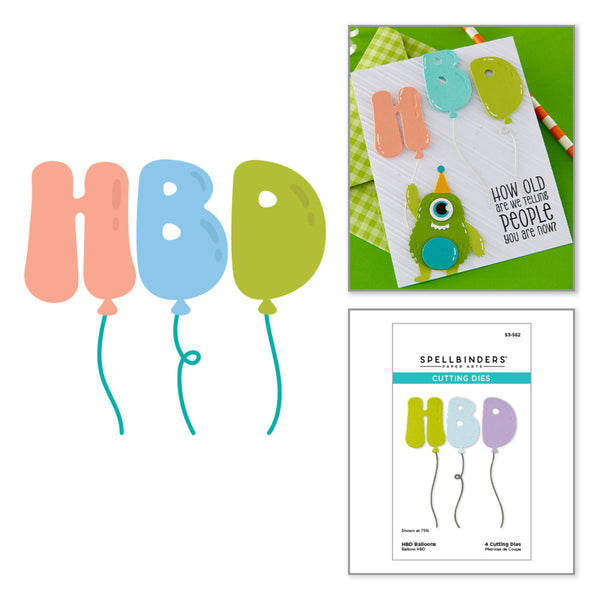 Spellbinders Etched Dies, Aged to Perfection, HBD Balloons (S3-592)