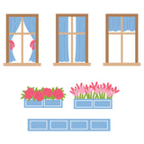 Spellbinders, Everyday City Holiday Die by Yana Smakula, Curtains and Flower Boxes (S4-1537)