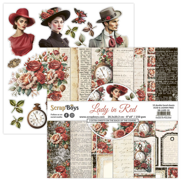 ScrapBoys, 8"X8" Double-Sided Paper Pad, Lady in Red