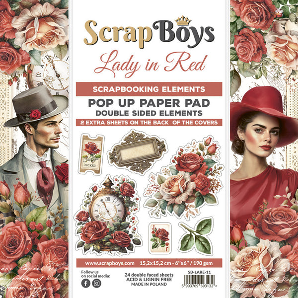 ScrapBoys, 6"X6" Pop Up Paper Pad, Lady in Red