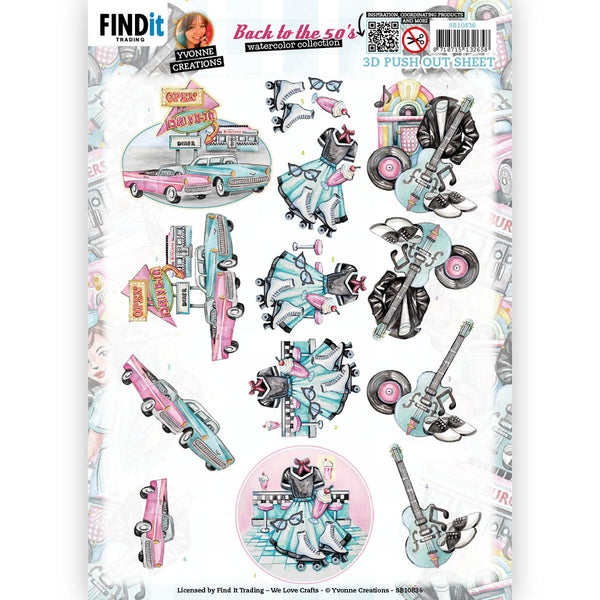 Find It Trading, 3D Push Out Sheet, Back to the 50's Watercolor Collection, Drive-In