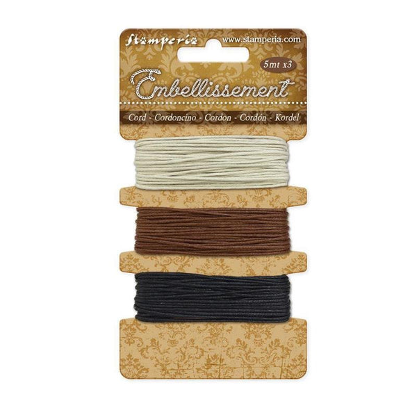 Stamperia, Embellishment, Cord, Ivory/Brown/Black (3pc, 5m Each)