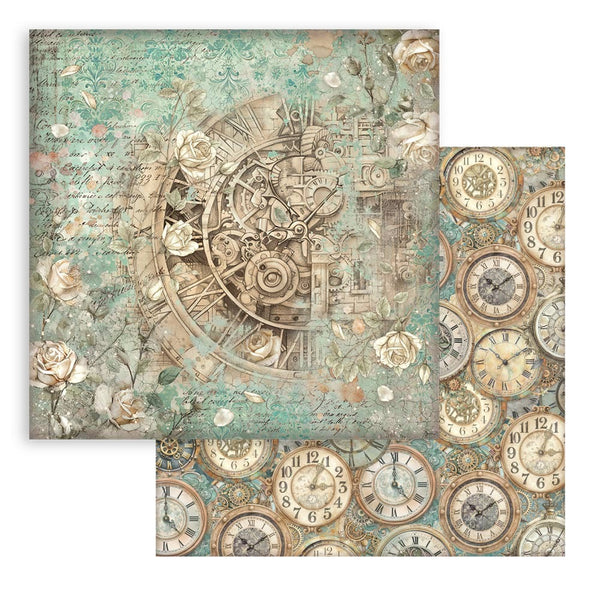 Stamperia Double-Sided Cardstock 12"X12", Gardens of Time, Clock and Roses (SBB1140)