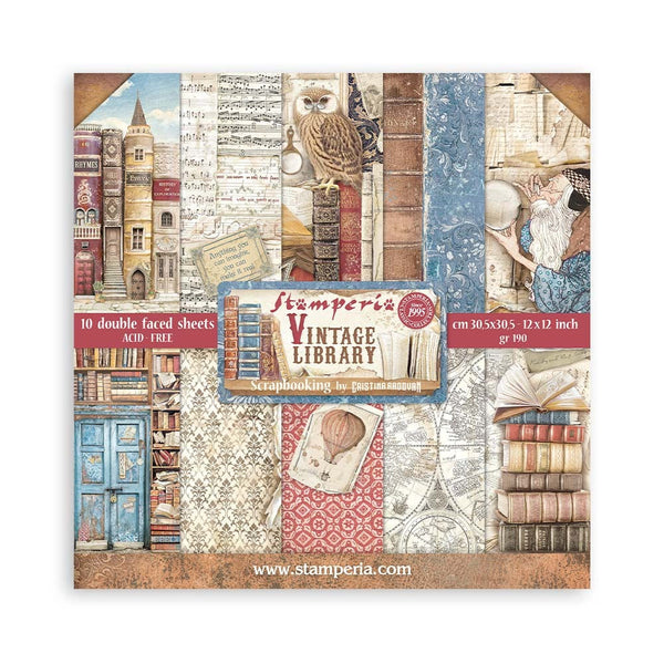 Stamperia Double-Sided Paper Pad 12"X12" 10/Pkg, Vintage Library, 10 Designs/1 Each