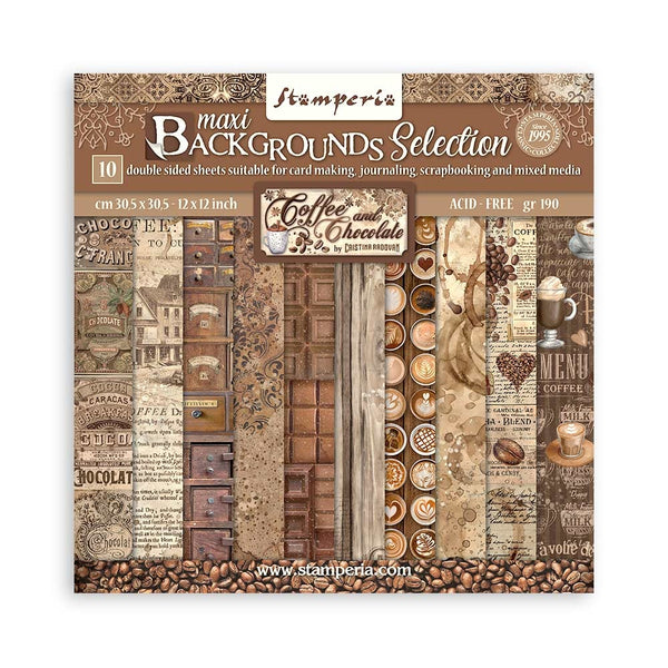 Stamperia Maxi Backgrounds Double-Sided Paper Pad 12"X12", Coffee And Chocolate, 10 Designs/1 Each