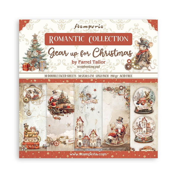Stamperia Double-Sided Paper Pad 12"X12" 10/Pkg, Gear Up For Christmas