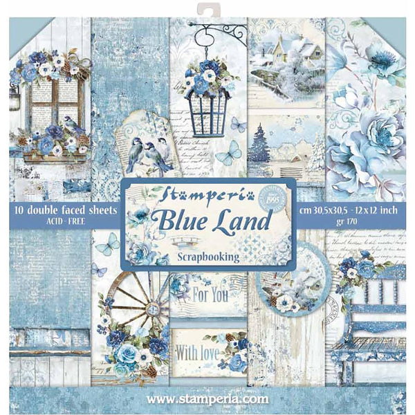 Stamperia, Double-Sided Paper Pad 12"X12" 10/Pkg, Blue Land, 10 Designs/1 Each