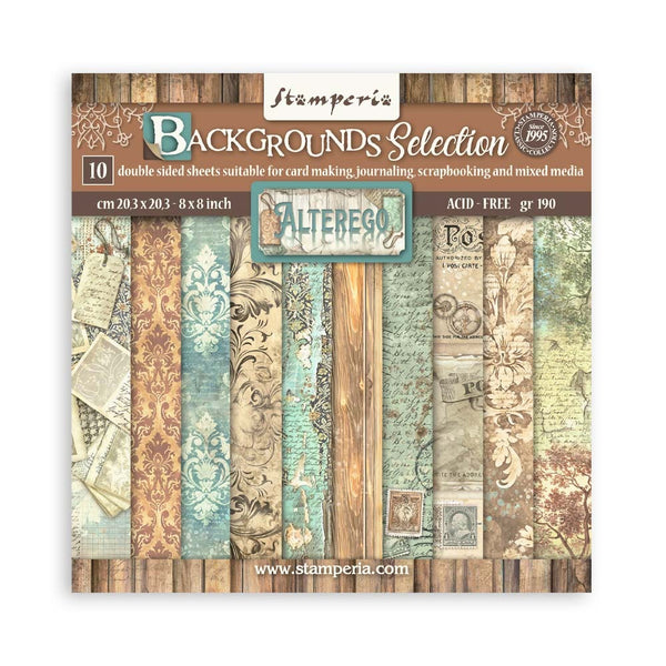 Stamperia, Double-Sided Backgrounds Paper Pad 8"X8" 10/Pkg, Alterego (SBBS117)