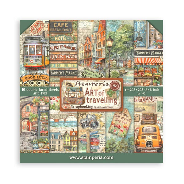 Stamperia, Double-Sided Paper Pad 8"X8" 10/Pkg, Art Of Travelling