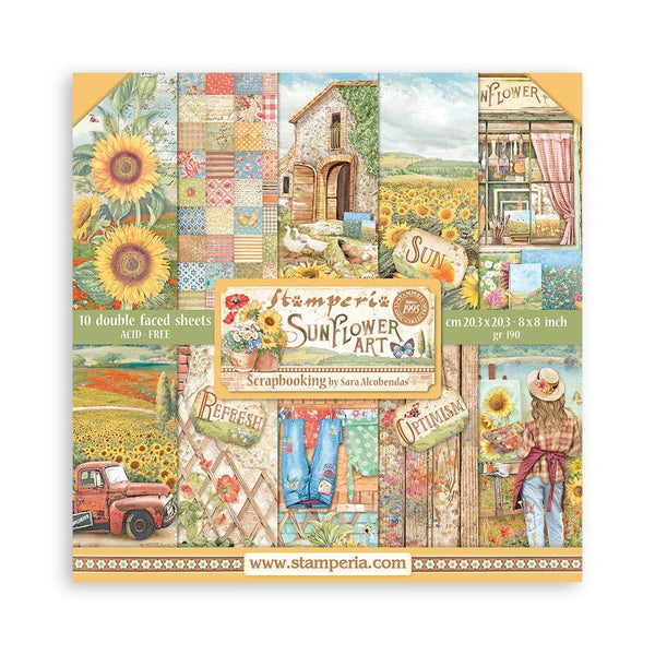 Stamperia Double-Sided Paper Pad 8"X8" 10/Pkg, Sunflower Art
