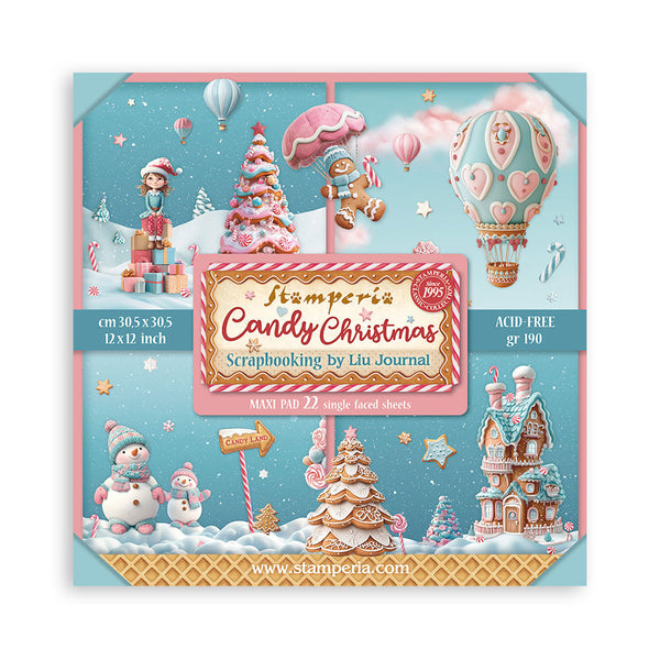 Stamperia, Single-Sided Maxi Paper Pad, 12"x12" 22/Pkg, Candy Christmas (SBBXLB27)