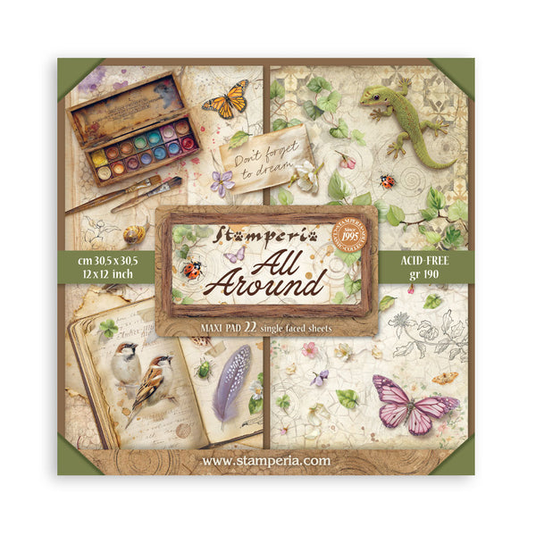 Stamperia, Maxi Single-Sided Paper Pad 12"x12" 22/Pkg, All Around (SBBXLB37)