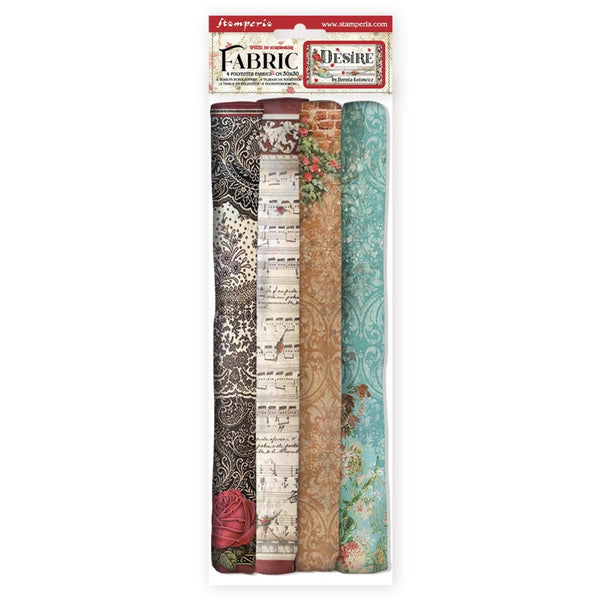 Stamperia Polyester Fabric 12"X12" 4/Pkg, Desire