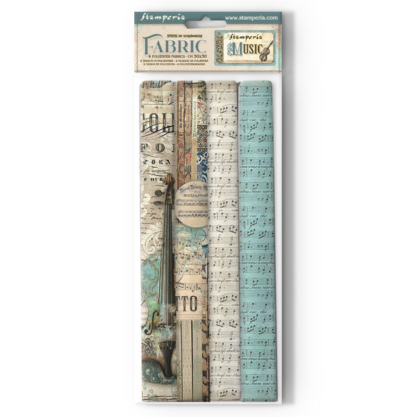 Stamperia Polyester Fabric 12"X12" 4/Pkg, Music