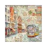 Stamperia Polyester Fabric 12"X12" 4/Pkg, Art Of Travelling